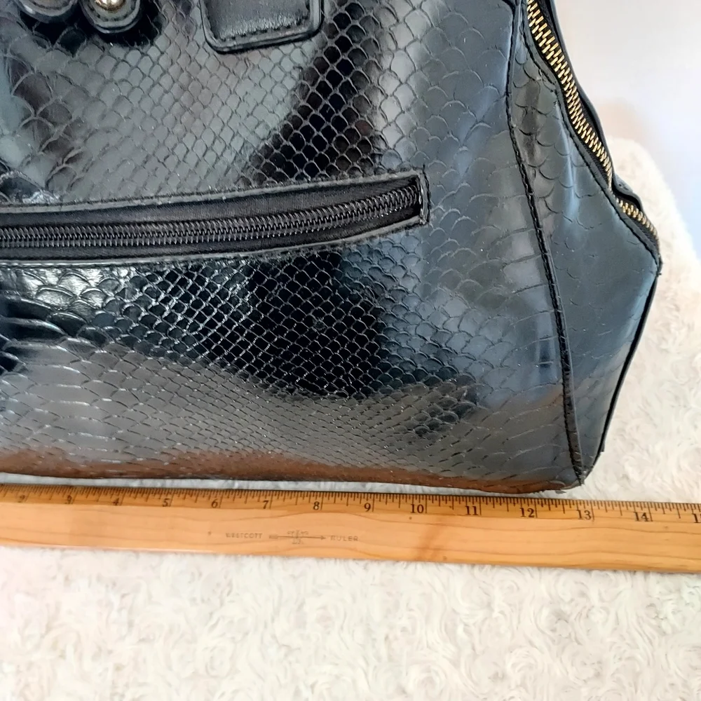 Large Black Tote Purse Bag with faux snake details satin lining - Picture 8 of 16